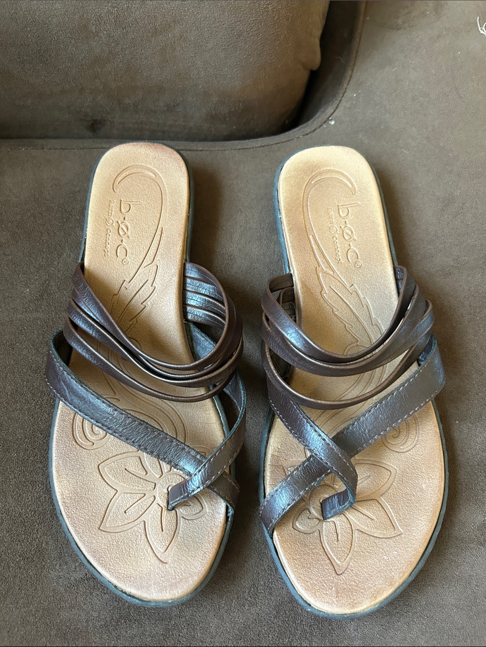 b.o.c. Dark Brown Strappy Slide Sandals for Women